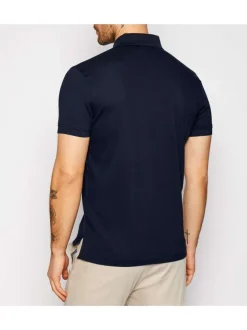 Polo marine en coton biologique fantaisie coupe droite avec un col boutonné de 2 boutons