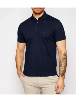 Polo marine en coton biologique fantaisie coupe droite avec un col boutonné de 2 boutons