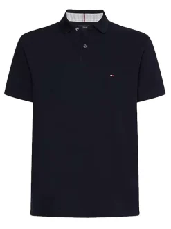 Polo marine en coton biologique fantaisie coupe droite avec un col boutonné de 2 boutons