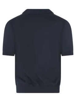 Polo marine en maille piquée avec une coupe droite et un col à revers