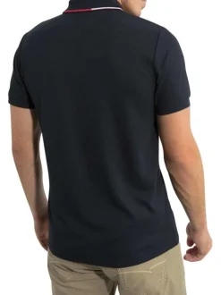 Polo marine en maille piquée avec une coupe droite et un col à revers