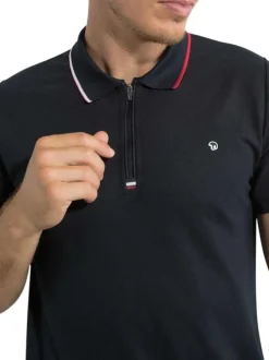 Polo marine en maille piquée avec une coupe droite et un col à revers