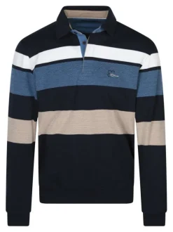 Polo marine rayé coupe ajustée col polo et à manches longues