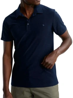 Polo marine à rayures pourvu de manches courtes et d'un col boutonné