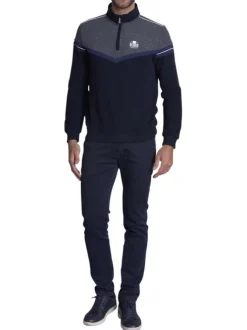 Polo marine uni avec une coupe droite à col montant et des manches longues