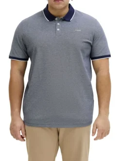 Polo marine uni avec une coupe droite et un col boutonné à manches courtes