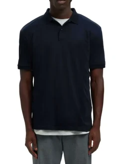 Polo marine uni avec une coupe droite et un col à revers boutonné