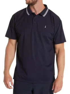 Polo marine uni avec une coupe droite un col boutonné et des manches courtes