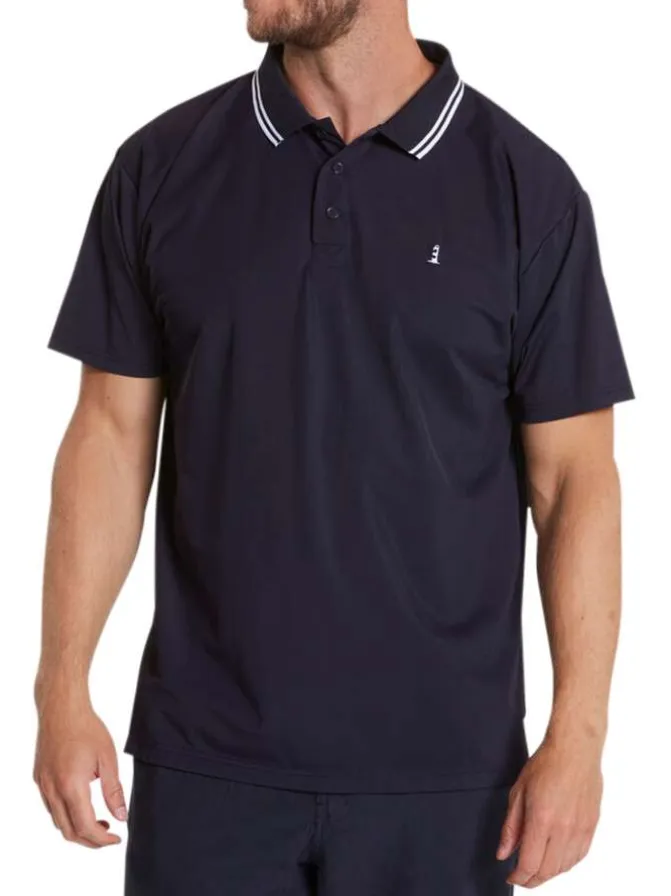 Polo marine uni avec une coupe droite un col boutonné et des manches courtes
