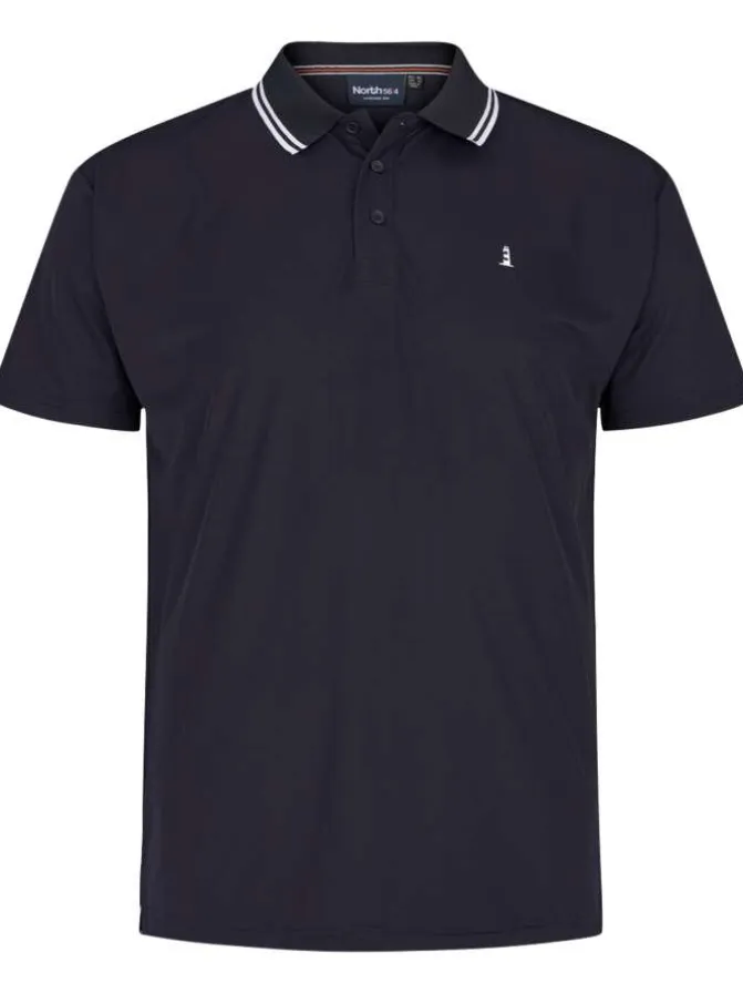 Polo marine uni avec une coupe droite un col boutonné et des manches courtes