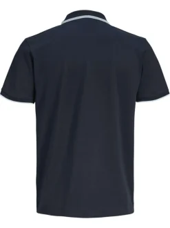 Polo marine uni avec une coupe droite, un col zippé et des manches courtes
