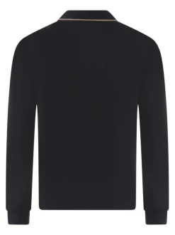 Polo marine uni coupe ajustée col boutonné et à manches longues