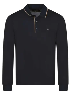 Polo marine uni coupe ajustée col boutonné et à manches longues