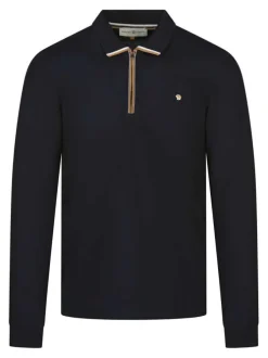 Polo marine uni à coupe droite avec un col zippé et des manches longues