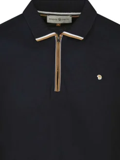 Polo marine uni à coupe droite avec un col zippé et des manches longues