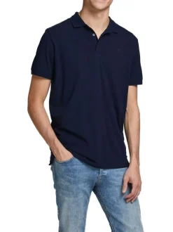 Polo marine uni en coton biologique à manches courtes