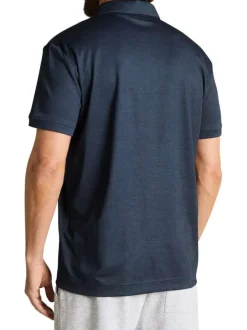 Polo marine uni pourvu de manches courtes et d'un col boutonné