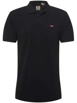 Polo noir en coton uni avec logo brodé sur la poitrine et à coupe droite et col boutonné