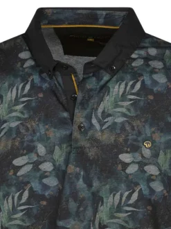 Polo noir à imprimé feuillage et à coupe regular fit avec un col américain