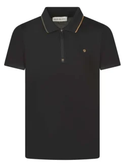 Polo noir uni à coupe regular fit et à col à revers zippé avec le logo