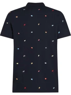 Polo noir uni en coton à coupe droite à col français et fermeture boutonnée