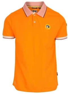 Polo orange en coton maille piquée avec nombreux détails coupe droite col boutonné