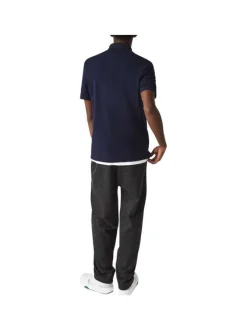 Polo Paris en coton marine uni avec une coupe droite et col boutonné