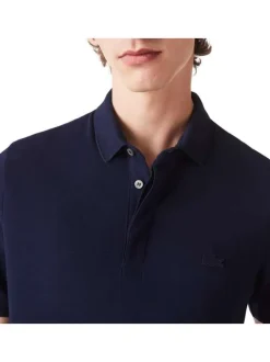Polo Paris en coton marine uni avec une coupe droite et col boutonné