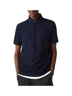 Polo Paris en coton marine uni avec une coupe droite et col boutonné