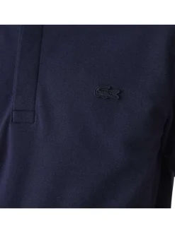 Polo Paris en coton marine uni avec une coupe droite et col boutonné