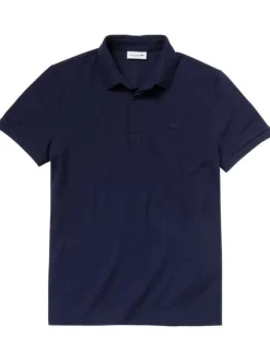 Polo Paris en coton marine uni avec une coupe droite et col boutonné
