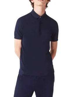 Polo Paris en coton marine uni avec une coupe droite et col boutonné