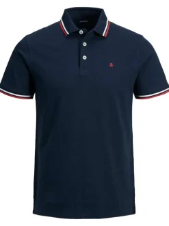 Polo Paulos marine en coton uni à manches courtes et col boutonné