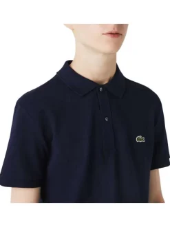 Polo Ph4012 en coton marine uni coupe droite avec un col boutonné et logo brodé