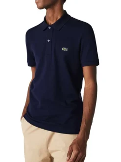 Polo Ph4012 en coton marine uni coupe droite avec un col boutonné et logo brodé