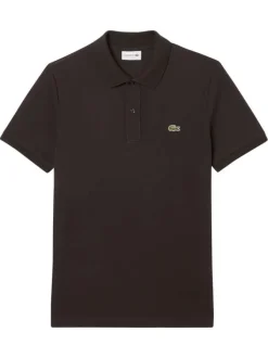 Polo Ph4012 en coton marron foncé uni à coupe slim avec le petit logo brodé