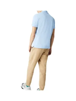 Polo Ph4012 en piqué de coton bleu ciel avec logo brodé coupe droite et col boutonné