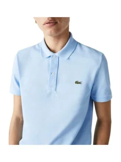 Polo Ph4012 en piqué de coton bleu ciel avec logo brodé coupe droite et col boutonné