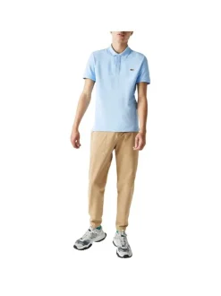 Polo Ph4012 en piqué de coton bleu ciel avec logo brodé coupe droite et col boutonné