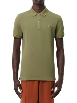 Polo Ph4012 slim en coton kaki et maille piquée avec col boutonné et logo brodé