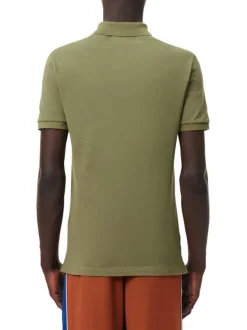 Polo Ph4012 slim en coton kaki et maille piquée avec col boutonné et logo brodé