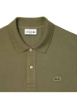 Polo Ph4012 slim en coton kaki et maille piquée avec col boutonné et logo brodé