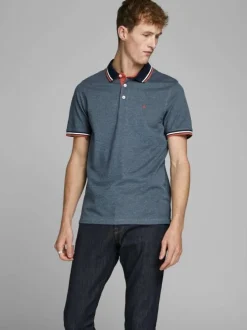 Polo pour homme bleu uni en coton avec une coupe droite et un col boutonné