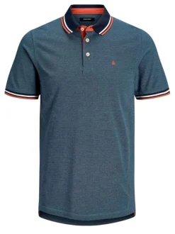 Polo pour homme bleu uni en coton avec une coupe droite et un col boutonné