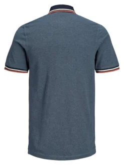 Polo pour homme bleu uni en coton avec une coupe droite et un col boutonné