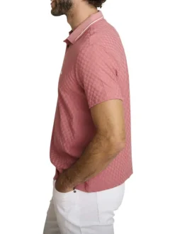 Polo rose à coupe droite pourvu d'un col boutonné et de manches courtes