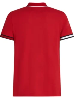 Polo rouge uni en coton avec une coupe droite à col français et manches courtes