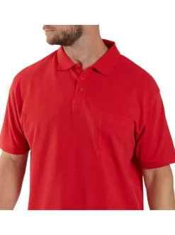 Polo rouge uni en coton avec une coupe droite et un col boutonné