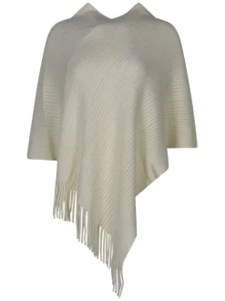 Poncho écru uni avec une coupe ample sans manches et un col en v