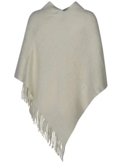 Poncho écru uni avec une coupe ample sans manches et un col en v